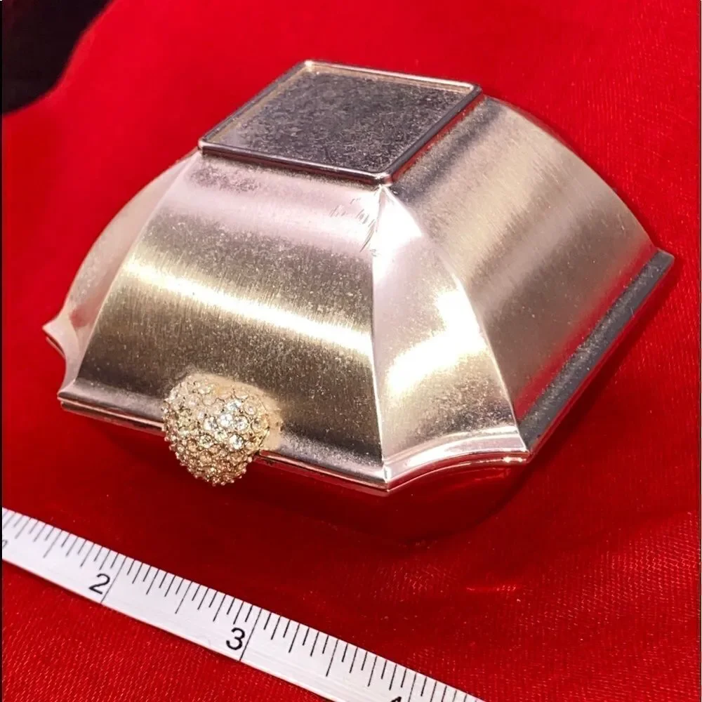 Small square metal trinket box with hinged lid with no makers mark